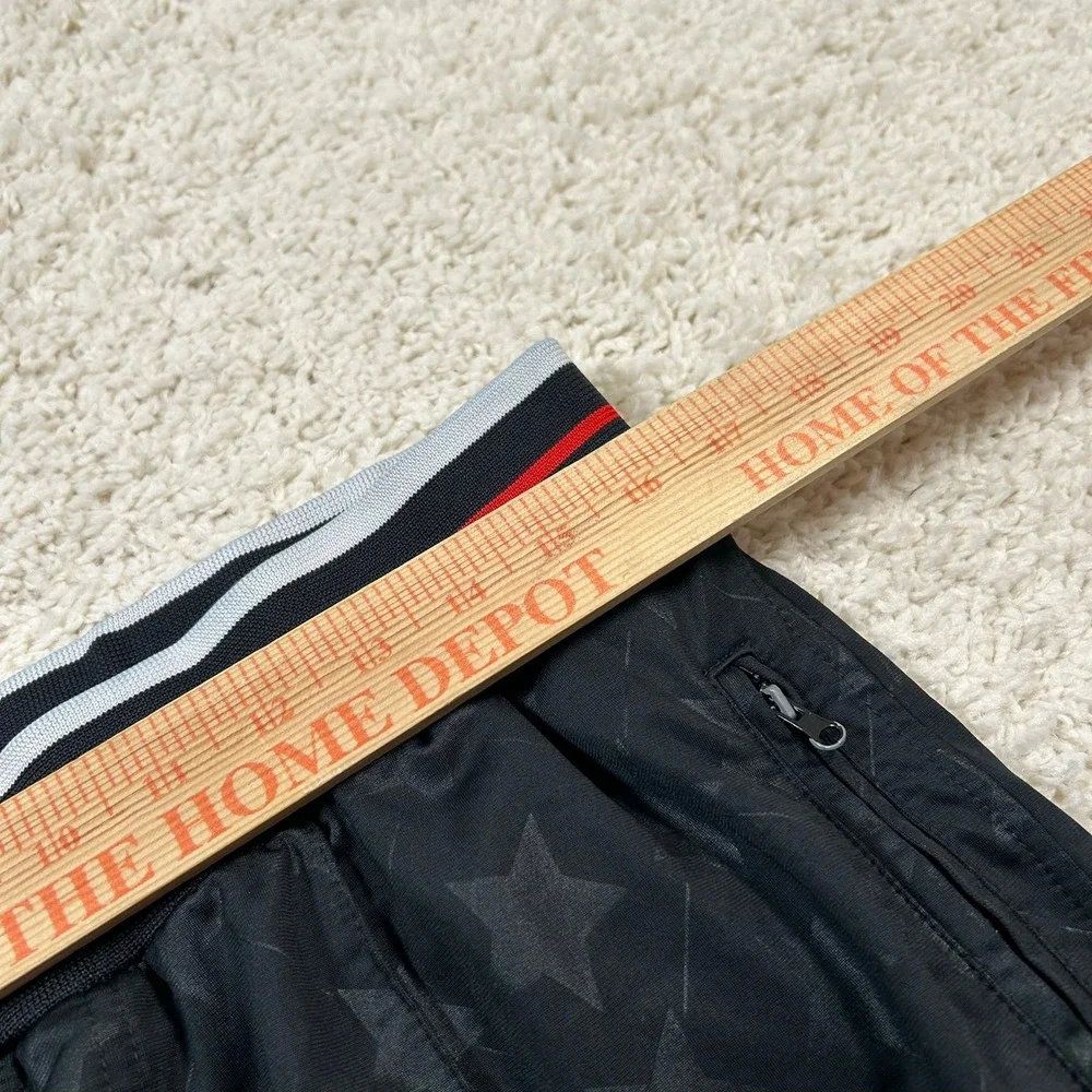 Cybertek Track Pants Large Black Star Print Striped Zip Ankle Russian Made